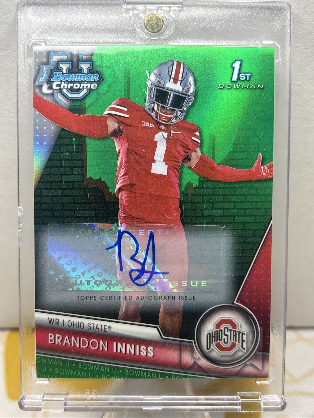 Brandon Inniss Green Refractor Auto #/99 OSU 2023 Bowman Chrome U 1st RC