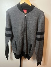 Guess Black Collared Long Sleeve Full Zip Sweater Sz: Medium Black/White Blend