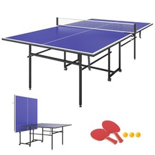 SPORTNOW 9FT Holding Tennis Table w/ Four Wheels, for Indoors, Blue