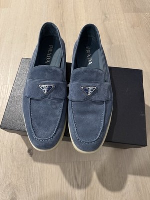 AUTHENTIC PRADA MENS SAINT TROPEZ LOAFER IN ASTRALE BLUE SUEDE SIZE 10UK
