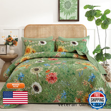 Yiran Floral King Size Quilt Green Floral Bedspreads Bedding Set 3 Pieces
