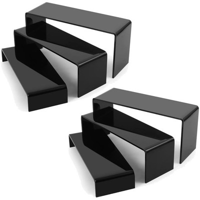 Elegant 3-Tier Black Acrylic Display Risers - 6 Piece Set for Stylish Showcases
