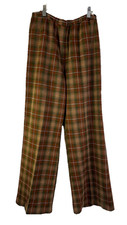 Vintage 70s Disco Womens 16 Large Plaid Knit High Rise Wide Leg Pants USA