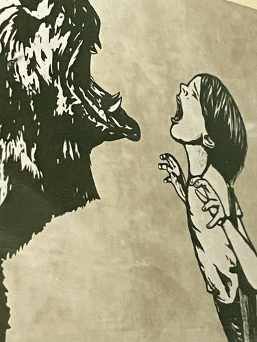 15x12 Framed Silk Screen Print Wall Art Grizzly Bear/Young Boy On Stilts Signed - Picture 5 of 9