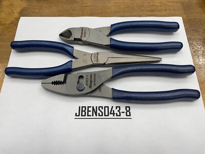 Snap-On Tools NEW POWER BLUE 3 Piece Soft Grip Pliers / Cutters Set PL307ACFMB