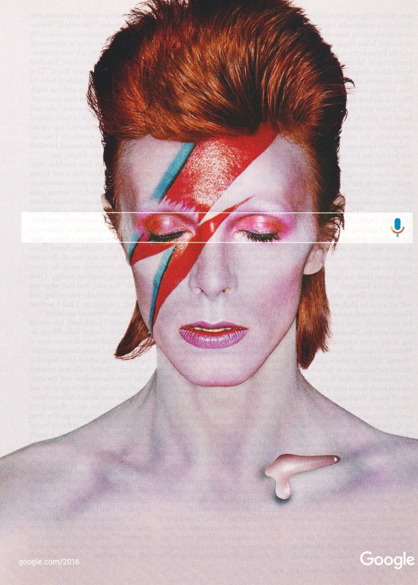 2016 Google David Bowie 3-page Print Ad Ziggy Stardust What World