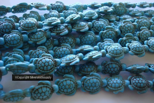 Turtle beads baby tortoise reconstituted chalk Turquoise Howlite 23pc 15" BS001C - Picture 4 of 4