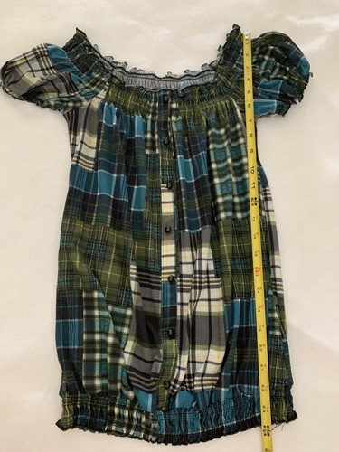 EUC Weavers Green Plaid wide-neck peasant blouse, size M - Picture 5 of 9