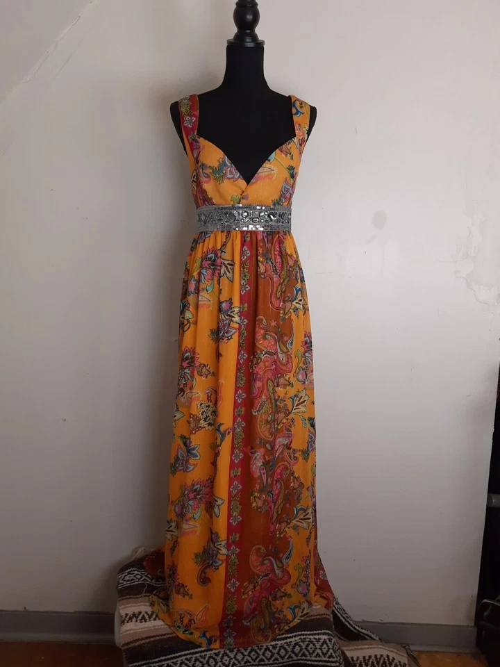 Arden B макси платье средний винтажный Y2K блестками пейсли многоцветный богемное цветочный  - Изображение 2 из 4