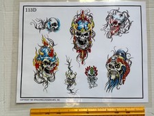 Vintage 1991 Spaulding Rogers Tattoo Flash Sheet D Series 113D Skulls