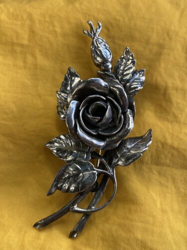 Vintage Danecraft Sterling Rose Flower Stem Brooc… - image 1