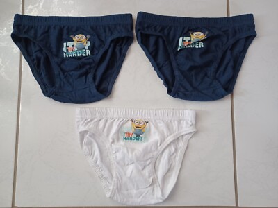 Lot De 3 Slips Garçon Les Minions - Taille 11-12 Ans (146/152cm) - 100% Coton Bleu Et Blanc