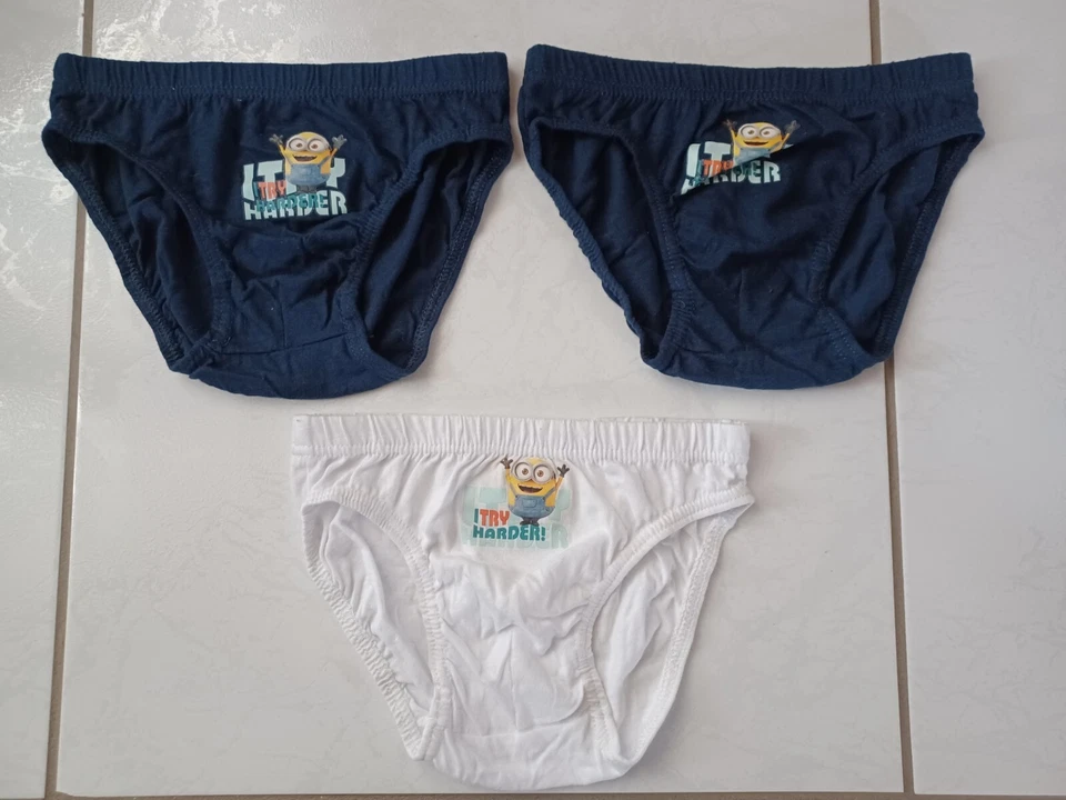 LOT DE 3 SLIPS GARCON LES MINIONS AGE 11/12 ANS (146/152CM) 100% COTON - Photo 2/2