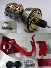 Universal Power Brake Booster Clutch Pedal Master Cylinder Assembly Kit Red
