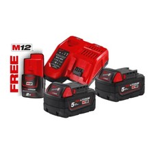 Pack Milwaukee, 2 batteries M18 5.0 Ah, chargeur rapide Batterie M12 2.0 Ah