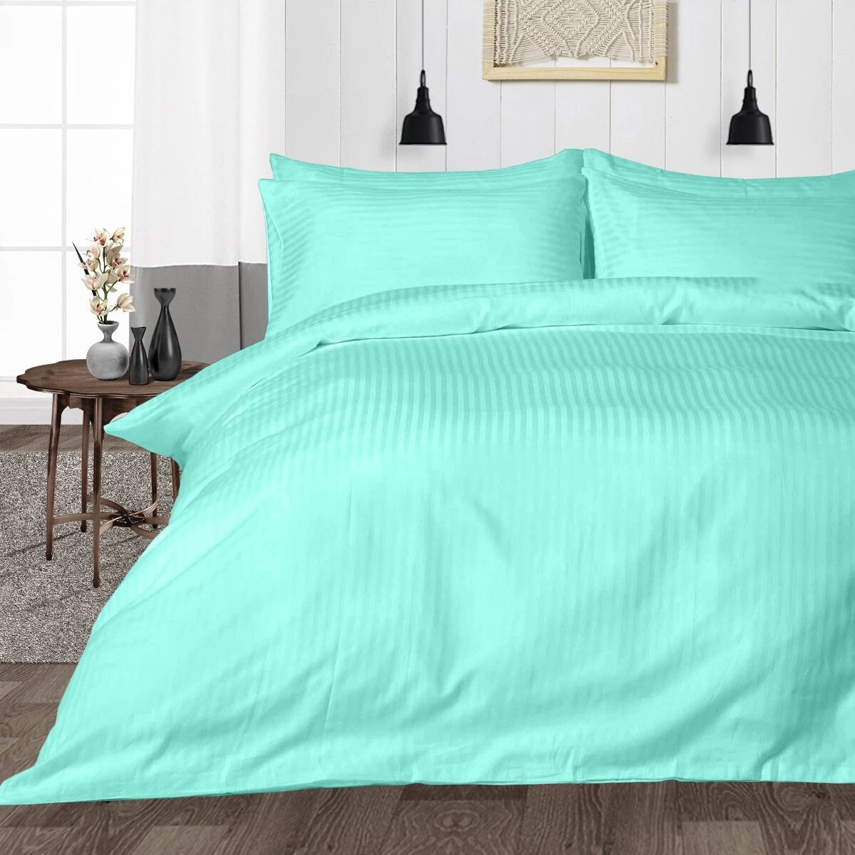 Complete Duvet Covers 1000/1200 TC Egyptian Cotton Aqua Blue Stripe