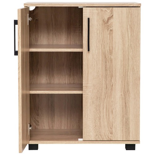 Multi-Purpose Storage Cupboard 2 Door w/ Shelves Low Style Cabinet Oak - Picture 6 of 10