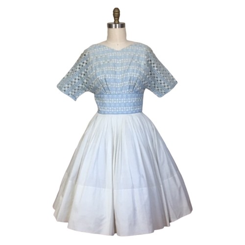 Vintage 1950s Light Blue Eyelet Dress | 1950s Medium Vintage Baby Blue Dress  | eBay
