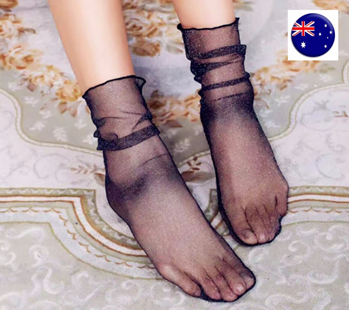 Womens Socks Fendi Mesh Socks Prada // Black Mesh Knee High Logo