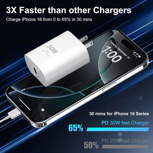 USB C for iPhone 16 Pro Max Charger Fast Charging Block30W USB C i Phone 16 C... - Picture 2 of 7