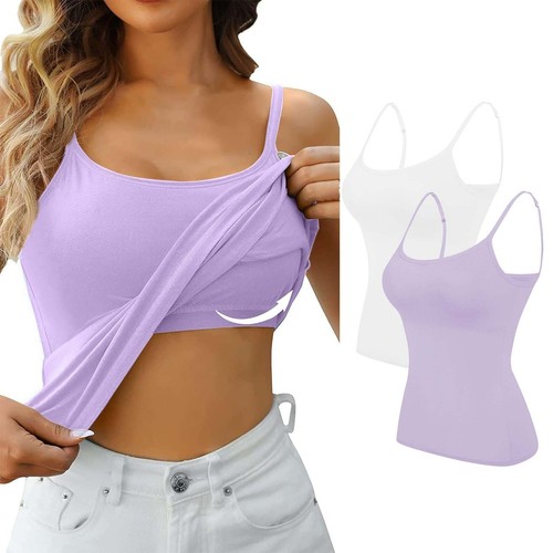 2PCS Women's Camisole with Built in Shelf Bra Adjustable Strap Vest Comfort Tops - Picture 67 of 99