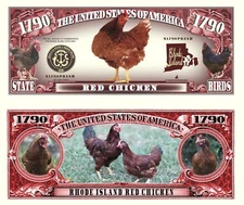 Rhode Island Red Chicken State Bird Dollar Bill Funny Money Note + Free Sleeve