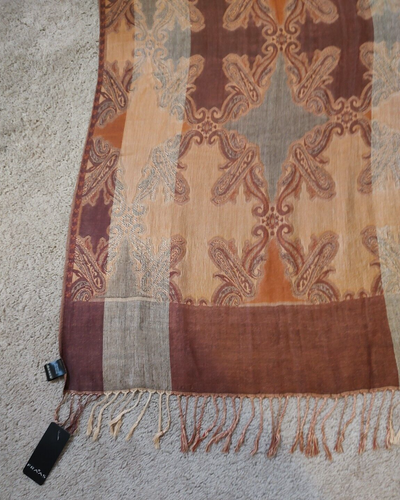 NWT Fraas women's scarf 27 x 74.5" brown earth tones damask acrylic/viscose - Picture 5 of 8