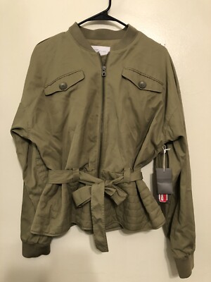 Nordstrom Signature Olive Green Women's Utility Bomber Jacket Sz L NWT MSRP $345