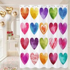 Valentine's Day Shower Curtain, Watercolor Colorful Heart Love Theme Girly