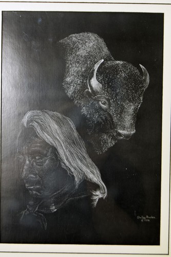 13 Zoll Shelley Brunken Art Kratzbrett Zeichnungspapier Büffel indianisches Dekor - Bild 6 von 6