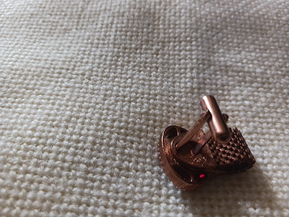 Cuff Links Copper Ruby Red Art Glass - Image 3 of 4