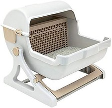 semi-automatic quick cleaning cat litter box, Luxury cat toiletwhite / milk b...