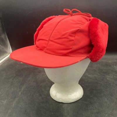 Vintage Mens Eddie Bauer Red Down Trapper/Aviator Winter Hat Super Condition L