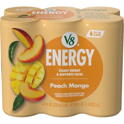 V8 Energy Peach Mango Drink, 8 fl oz Pack of 6 (8 Fl Oz
