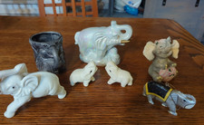 Vintage LOT OF 7 Miniature ELEPHANTS Various Materials and Sizes 6" to 2.5"