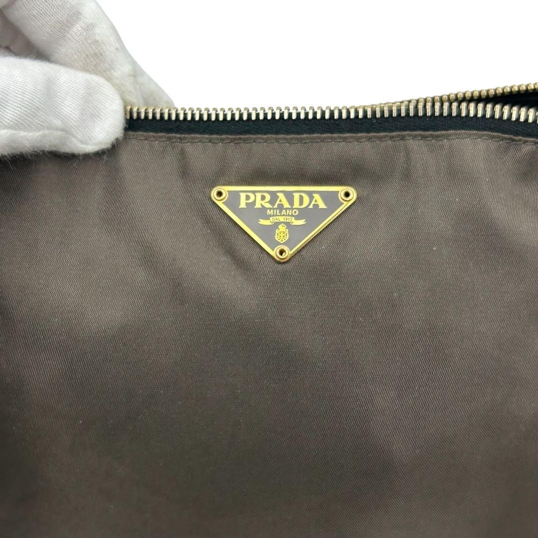 PRADA Nylon Shoulder Bag Triangle Logo Gold Hardware Brown Vintage Crossbody thumbnail 11