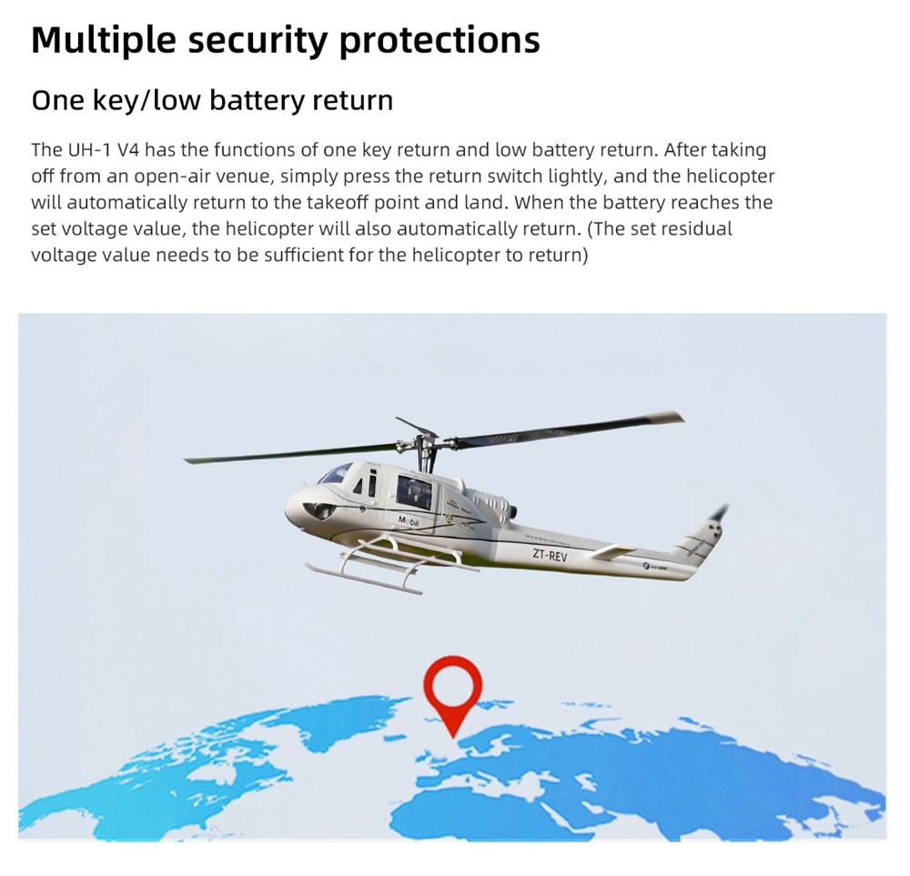 FlyWing UH1 V4 RC Helicopter  M10 GPS ACE Altitude Hold US Plug White RTF New