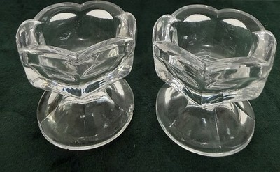 Pair of Vtg. Colonial Pedestal Open Salt Cellars Dips w/ Scalloped Edge