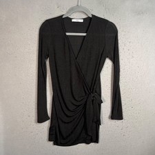 Mango Womens Size XS Black Wrap Dress Long Sleeve