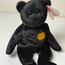 Spooky Black Plush Bear with Pumpkin Embroidery