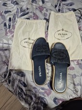 Prada denim logo espadrille slide sandals Siz...
