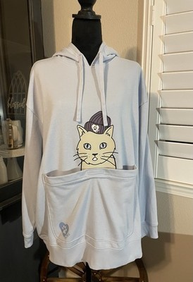 Pullover Sweatshirt Graphic Cat Pouch Hoodie BOBS Sketchers Cat Lovers Blue XL