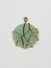 COOL 10k Gold & Green Jadeite Stylized 26mm Disc Amulet Pendant *NO CHAIN* — photo 1