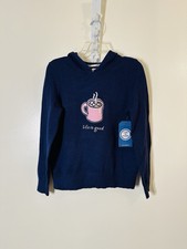 Life is Good hooded pullover women  s sweater navy blue pink NWT size S