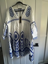 Greek Archaic Kori Feathers Mini dress  (WHITE AND BLUE) BRAND NEW WITH TAGS (L)