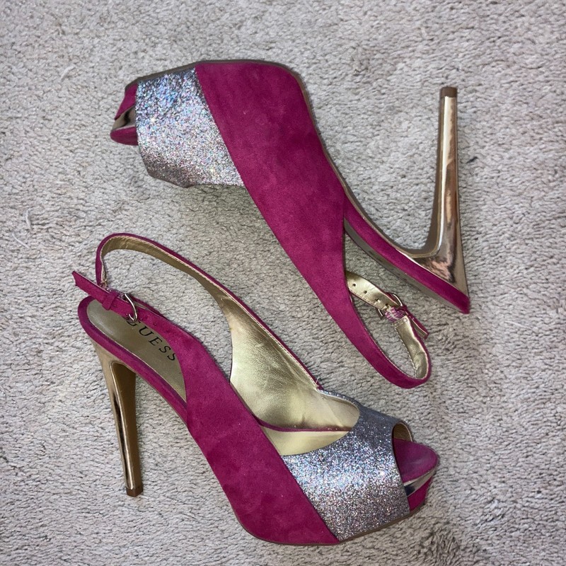 Guess "Natalle" pink & glitter heels size 8