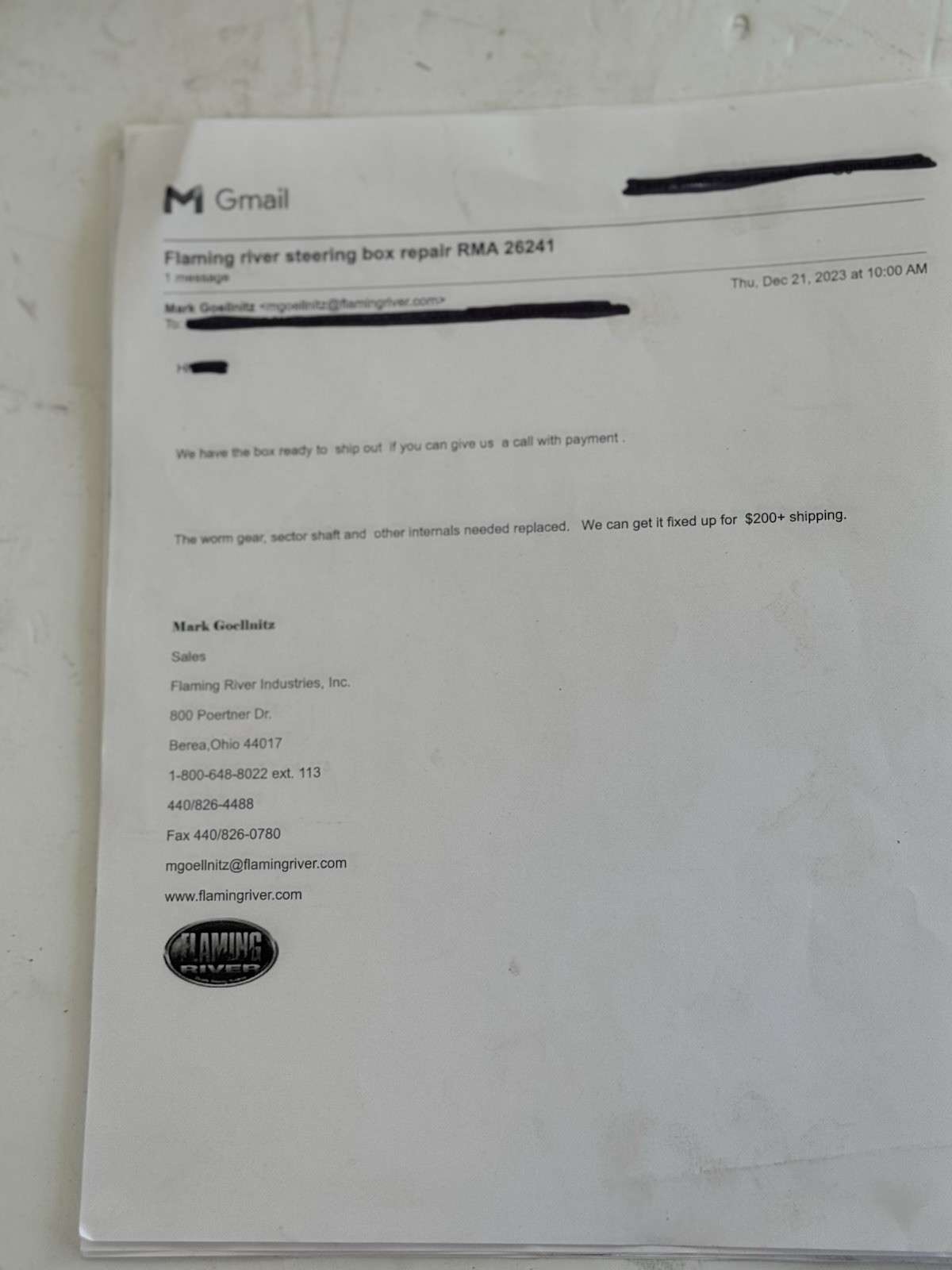 Flaming River Steering Box Long Shaft 1" Sector Style 16:1 Mustang 1965-1966 