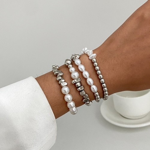 4pcs/set Imitation Pearl Bracelets Vintage Irregular Bracelet Jewelry Gift