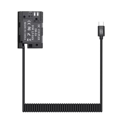 DR-E6 DC Coupler USB-C to LP-E6 Dummy Battery Power Adapter for Canon 80D Type C