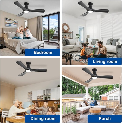 42-Inch Ceiling Fan with Lights, Wood 3 Blade Flush Mount, APP & Remote, Black - Picture 3 of 9